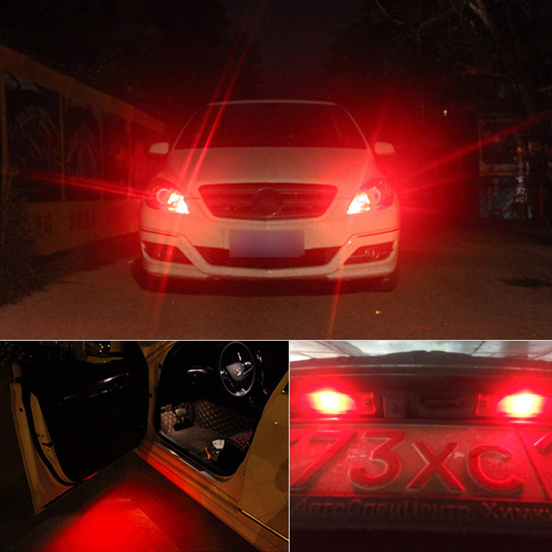 PHINLION 194 LED Red Bulbs Super Bright Wedge 168 2825 175 T10 15-SMD 4014 Chipsets LED Replacement Lamps for Car Interior Dome Map Reading Courtesy Side Marker Tail Parking Lights