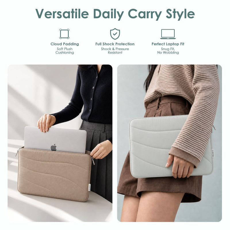 LENTION 14" Cloud Puffy Laptop Sleeve, Water-Resistant Shock-Absorbing Case | Velvet Inner Lining, Slim Portable Design, Minimalist Sage Gray Compatible with 13-14 Inch Laptops for Daily Commute & Travel