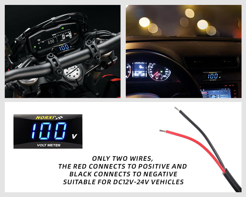 DC 12V Car Digital Voltmeter, Digital Volt Meter 12 Volt LED Display Voltage DC 12-100V Voltage Gauge Waterproof, Volt Gauge for Car Motorcycle SUV Boat, Blue