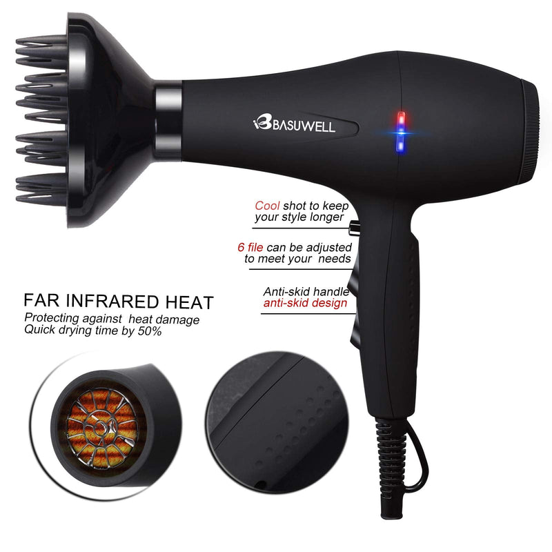 Hair Dryer Professional Ionic Hairdryer Fast Drying Salon with 2 Speed 3 Heat Setting, Cool Button, with Diffuser, Nozzle, Concentrator Comb for Women Man