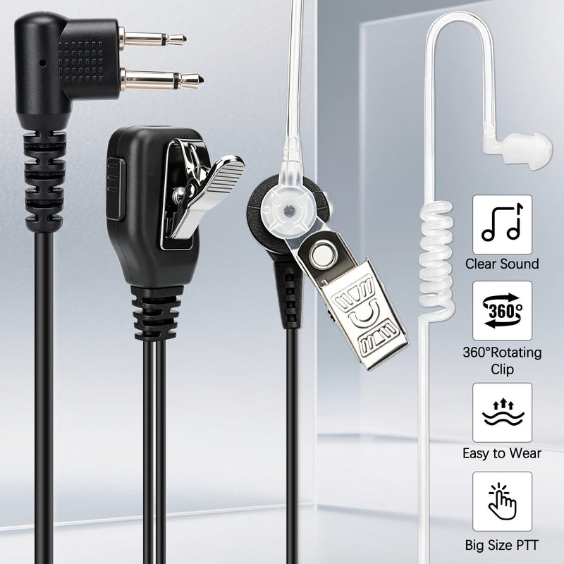 Earpiece for Walkie Talkie Radio Earpiece with Mic/PTT, Compatible for Motorola CP100D R2 CP200 CP185 CP200D CLS1410 RMU2080D CLS1110 RMU2040 BPR40 Acoustic Tube Surveillance Headset (2 Pin)