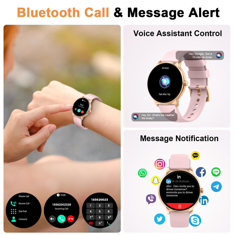 Smart Watch for Women, 1.32'' AMOLED Clear Screen, 2026 New Lightweight Women Smart Watch, Answer/Make Calls, Fitness Tracker with Heart Rate/Sleep/Step Counter, IP68 Waterproof, Gift for her, Pink Rose Gold