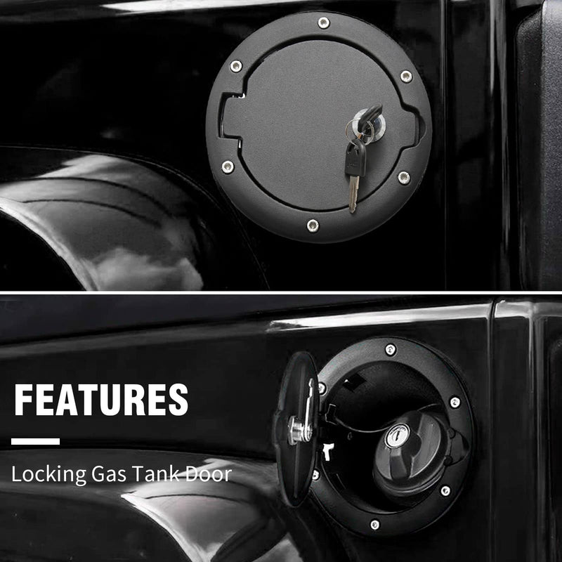 Fuel Tank Filler Cap, Fuel Filler Door Locking Gas Tank Cover, Fuel Filler Door Lock Fuel Cap with keys Replacement for Jeep Wrangler JK Unlimited Rubicon Sahara 2007-2018