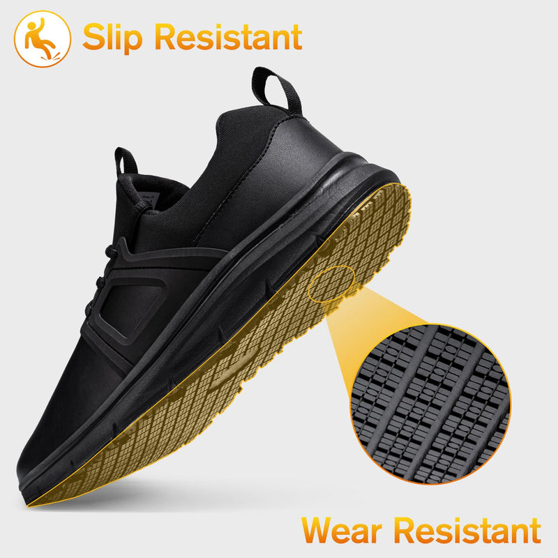 Non Slip Work Shoes for Mens Slip On Sneakers Waterproof Chef Kitchen Shoe Comfortable Slip Resistant Restaurant Footwear Hombre Zapatos de Trabajo, Black 10 Classic Black