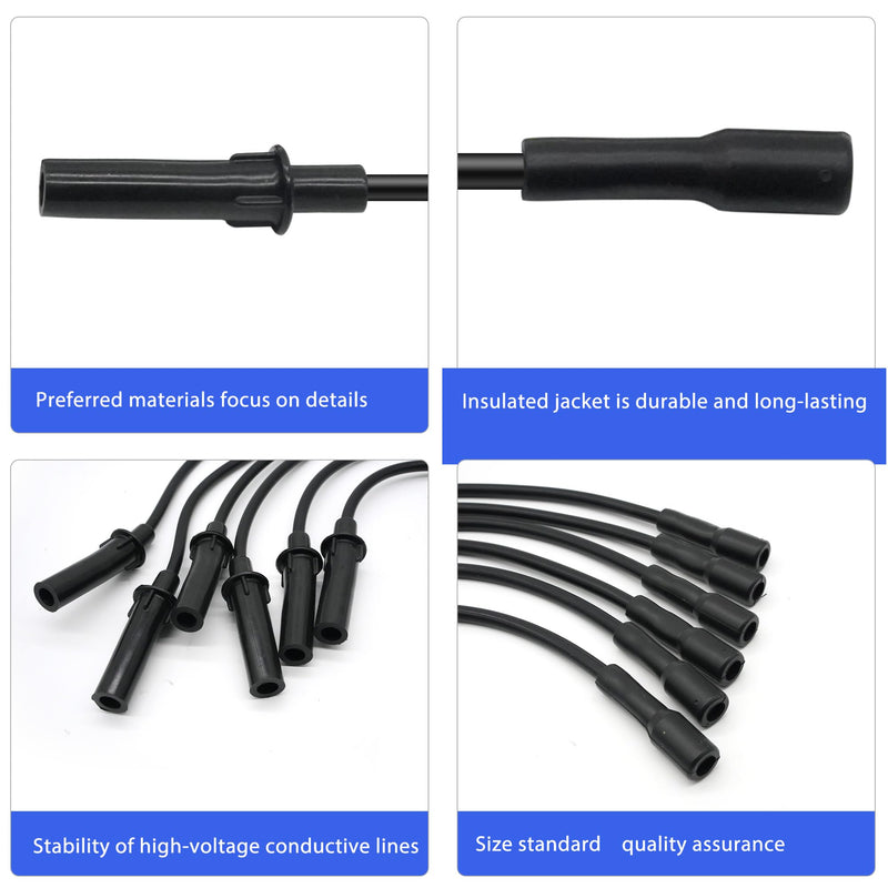Ignition Spark Plug Wires Set of 6 Compatible with Dodge Grand Caravan Chrysler Town & Country 2001-2010 Grand Voyager Pacifica Volkswagen Routan Replace 5019593AA