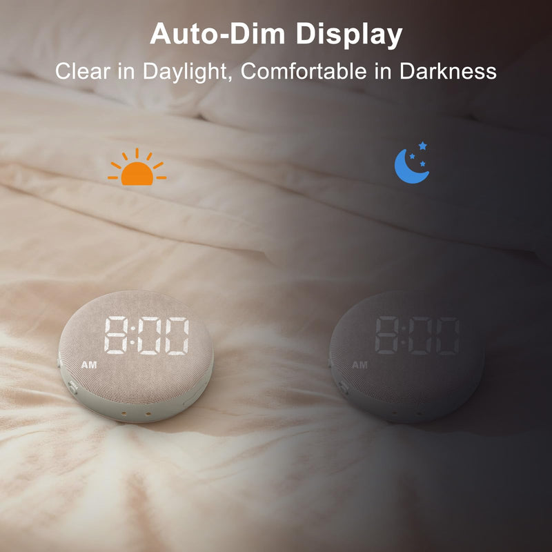 SolaceRise Super Loud Alarm Clock for Heavy Sleepers: Vibrating Digital Auto-Dim Clock with Bed Shaker for Hearing Impaired - Portable Rechargeable Battery for Bedroom Travel Dorm - Putty
