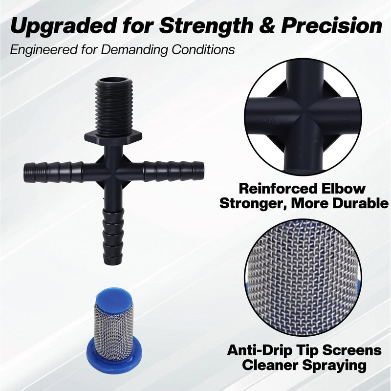 Spray Boom Repair Kit with 8001-VS Tips, 3/8" Nozzle Body Elbows & Cross, Tip Screens, Nozzle Caps & Nuts, 1" Boom Clamps, Hose Clamps – Sprayer Parts for 3-Tip Boom Repair