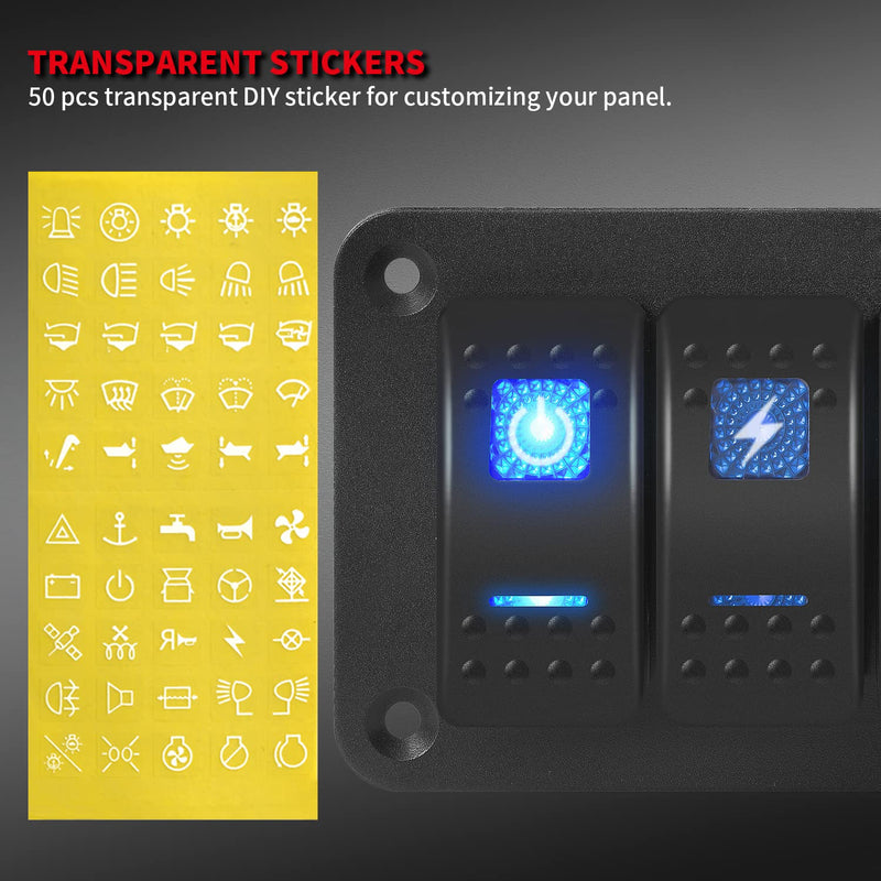 DaierTek Marine Switch Panel Waterproof 12V 3 Gang Rocker Switch Panel Blue LED Light Toggle Switch Aluminum Panel Pre-Wired for Car Truck Boat RV UTV ATV RZR