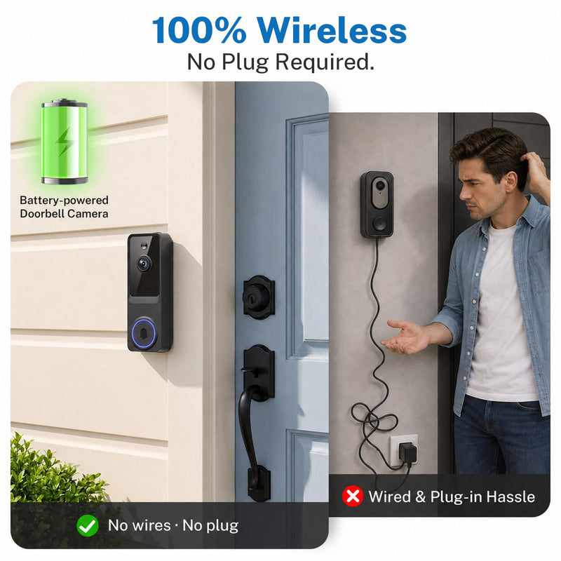 Doorbell Camera Wireless, 1080P Video Doorbell Camera Battery Powered | Security Camera with AI Human Detection, 2-Way Audio, Night Vision, Cloud Storage, 2.4GHz WiFi, Front Door Camera for Home