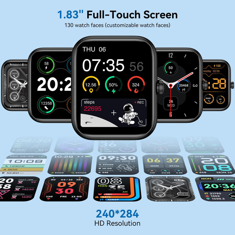 Smart Watch with Alexa Built-in 2026 Fitness Tracker 1.83" HD Bluetooth Calls and Notifications Heart Rate Sleep Monitor Fitness Watch IP68 Waterproof with 120+ Sport Modes for iPhone Android (Black) Black