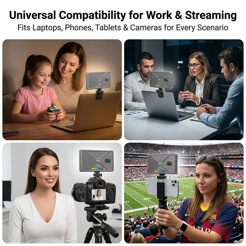 225 LED Portable Selfie Light, Video Conference Light, 4000mAh Rechargeable, App Control, Tripod, Metal Hot Shoe, Clip, CRI 97+, 24 Light Modes for Phone, Camera, Live Streaming, Makeup, Photography