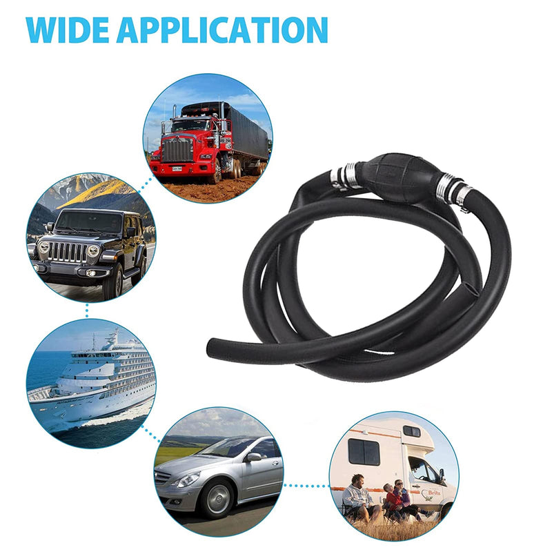 3/8 Inch 6FT boat fuel line with primer bulb Nylon Braided Fuel Line Assembly 3/8" 10mm Hose Line Universal Fuel Line with Primer Bulb Steel Hose Clamps for Marine Outboard Boat Motor RVs