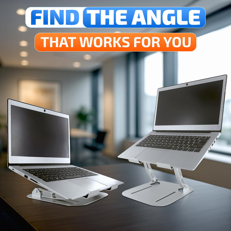 Height & Angle Adjustable Computer Stand for Laptop - Portable Computer Holder for Desk with Ventilation Slots for Enhanced Airflow - Adjustable Laptop Stands for Desk with Non-Skid Silicone Pads
