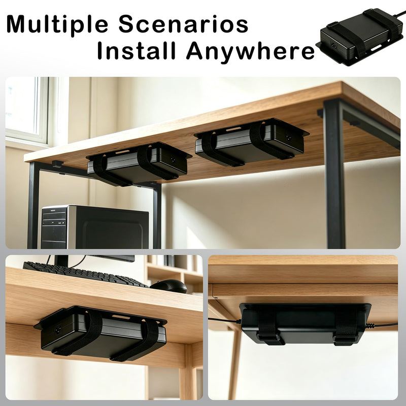 Under-Desk Laptop Charger Holder, Metal Power Brick Mount, 1 Pack | Adhesive or Screw Installation with Adjustable Strap for Chargers and Cables Medium