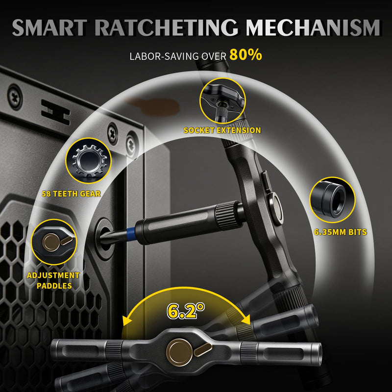 66 in 1 Magnetic Screwdriver Set, Multi-Bit Ratchet Screwdriver Kit with S2 Steel Precision Bits, T-Handle Repair Tool Set for Computer,Bicycle, Electronics, Furniture, DIY, Ideal Gift for Me Husband 66 In 1