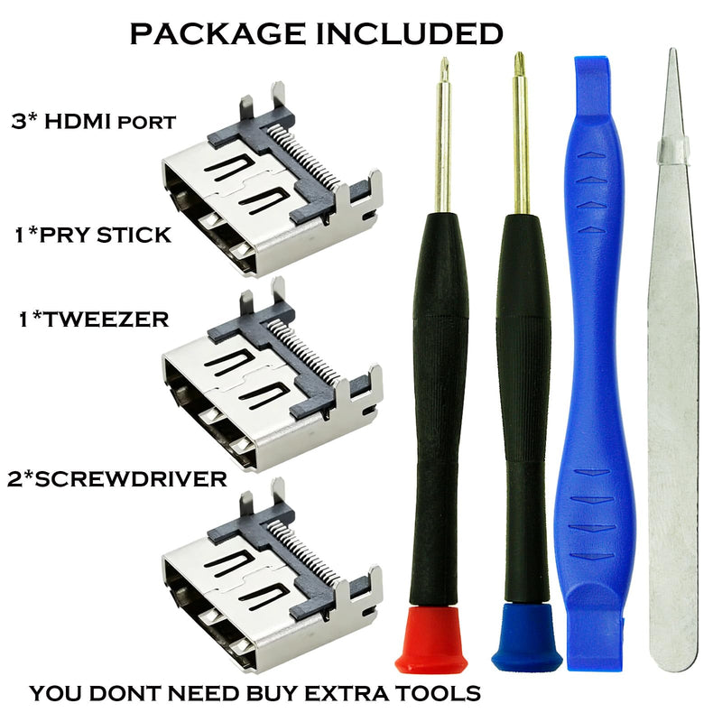 3PCS HDMI Port Replacement for Playstation4 PS4 Jack Socket Connector | for Interface Console Accessories Parts with Repair Kits