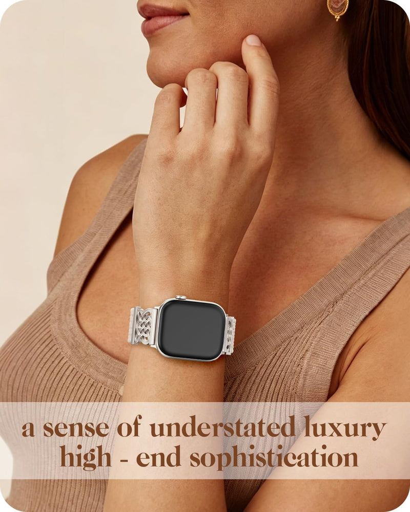 Braided Stretchy Band for Apple Watch Bands 38mm 40mm 41mm 42mm Women Men | Celtic Love Knot Metal, Magnetic Clasp, Nylon Elastic Straps for iWatch Series 11 10 9 8 7 6 5 4 3 2 1, SE 3/2/1, Ultra 3/2/1 Starlight/Starlight