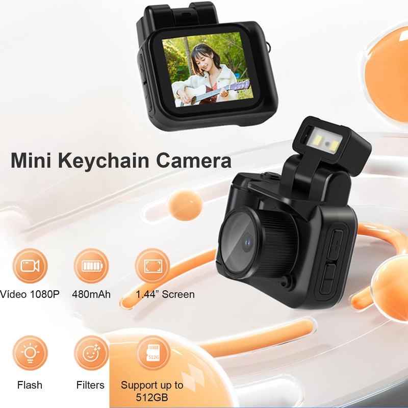 Mini Keychain Camera, 1080P 2MP Small Thumb Sized Mini Retro Nostalgic Camera Video Camcorder, with Charger Base and LED Flash Light