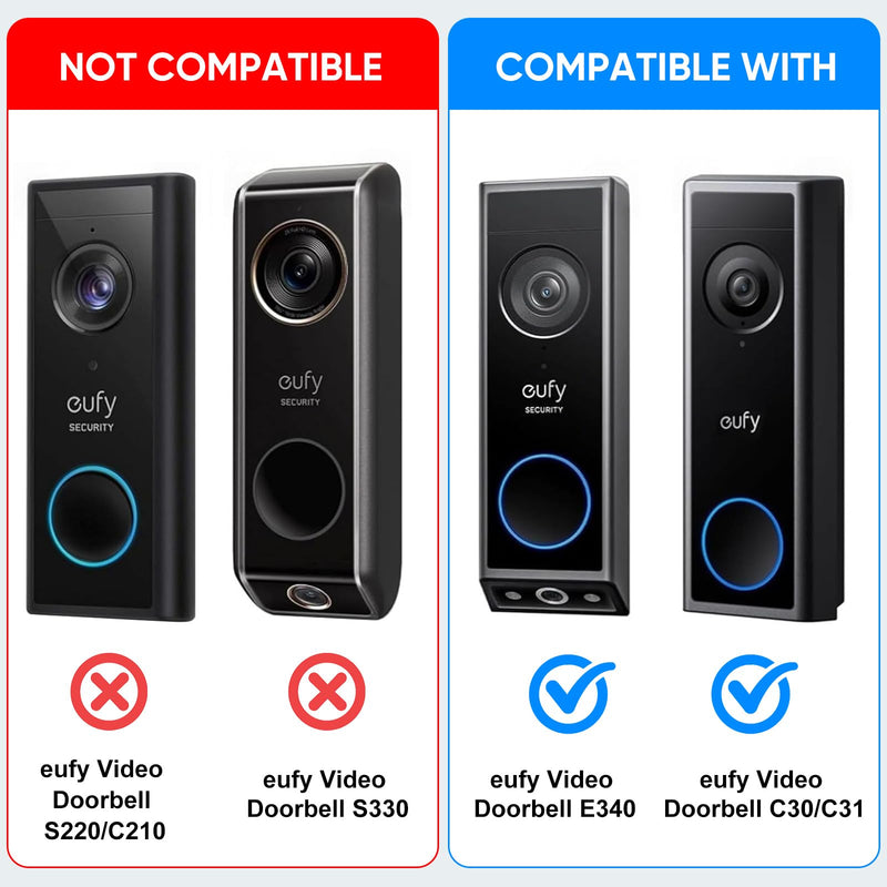Anti-Theft Doorbell Mount for Eufy Doorbell E340/C30/C31, No-Drill Adjustable Mounting Bracket for Eufy Doorbell Camera E340, Fully Metal Video Door Camera Mount for Home Apartment Rentals Room