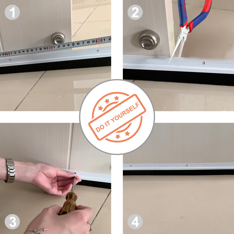 39.3" Length X 2" Width Aluminum Door Sweeper for Bottom of Door, Soft Door Sweep Brush, Easy-Mounting (3, Silver) 3