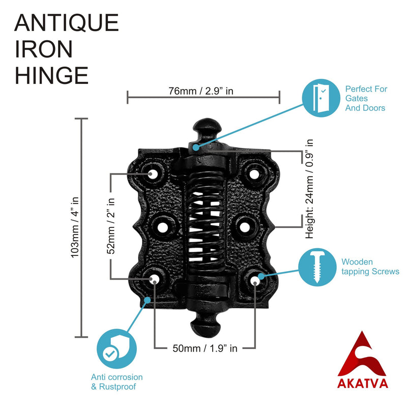 Akatva Self Closing Gate Hinges - Gate Closer Heavy Duty Gate Hinges- Self Closing Metal Gates Hinges - Self Closing Hinges - Auto Close Gate Hinges - Natural Oil Black Finish
