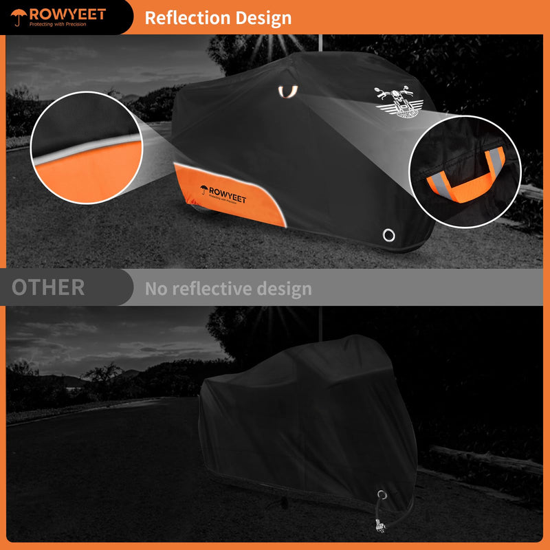 Motorcycle Cover Waterproof Outdoor Storage with Lock-Holes, Zipper Storage Bag & Night Reflective Design, All Season Protection Powersports Vehicle Covers Fits up to 96.5" Motorcycles 210D Orange 96.5"
