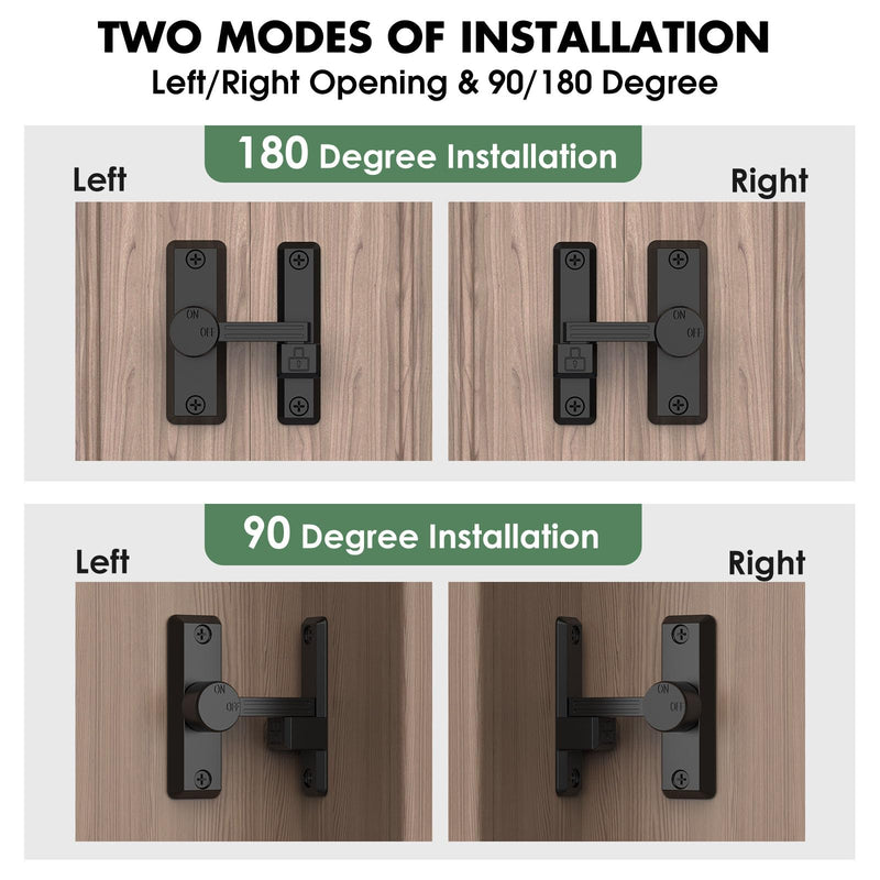 Barn Door Lock Latch, 90/180 Degree Flip Sliding Door Latch for Garage, Bedroom, Cabinet, Sturdy Zinc Alloy Security 90 Degree Lock (Black-1 Pc) Black-1 pc