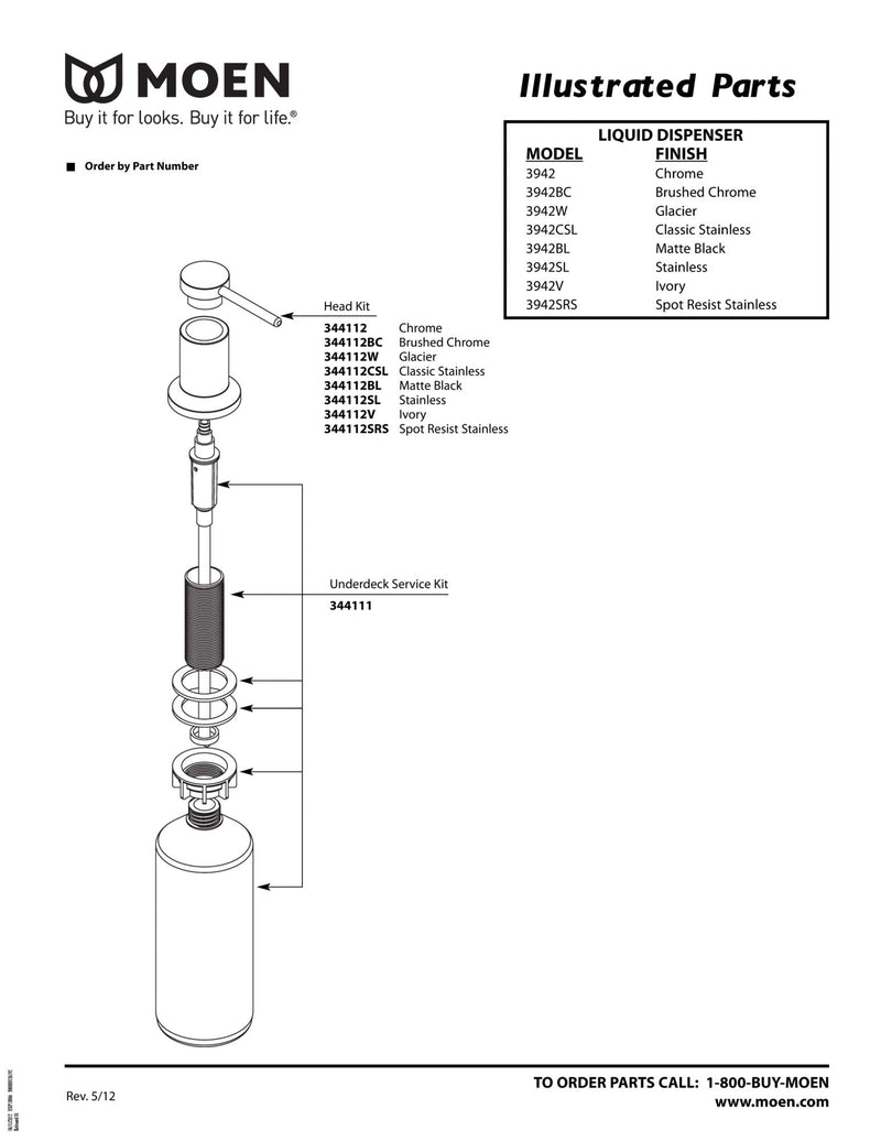 Moen Deck Mounted Lotion or Soap Dispenser for Kitchen Sink, Spot Resistant Stainless, 3942SRS Spot Resist Stainless