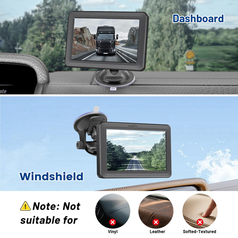 EWAY (2-Pack 4-Hole Suction Cup Mount for Backup Camera 4.3"/5" Monitor, Knob-Lock Adjustable Dashboard Windshield Monitor Mounting Bracket Holder for Carplay Rear View Camera Screen Display Stand