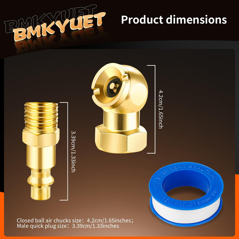 2 Pack Ball Foot Air Chucks for Tires - 1/4" FNPT Metal Quick Connect，Leak-Proof Tire Inflator Nozzle, for Air Compressor, Bike, Car & Truck Tires