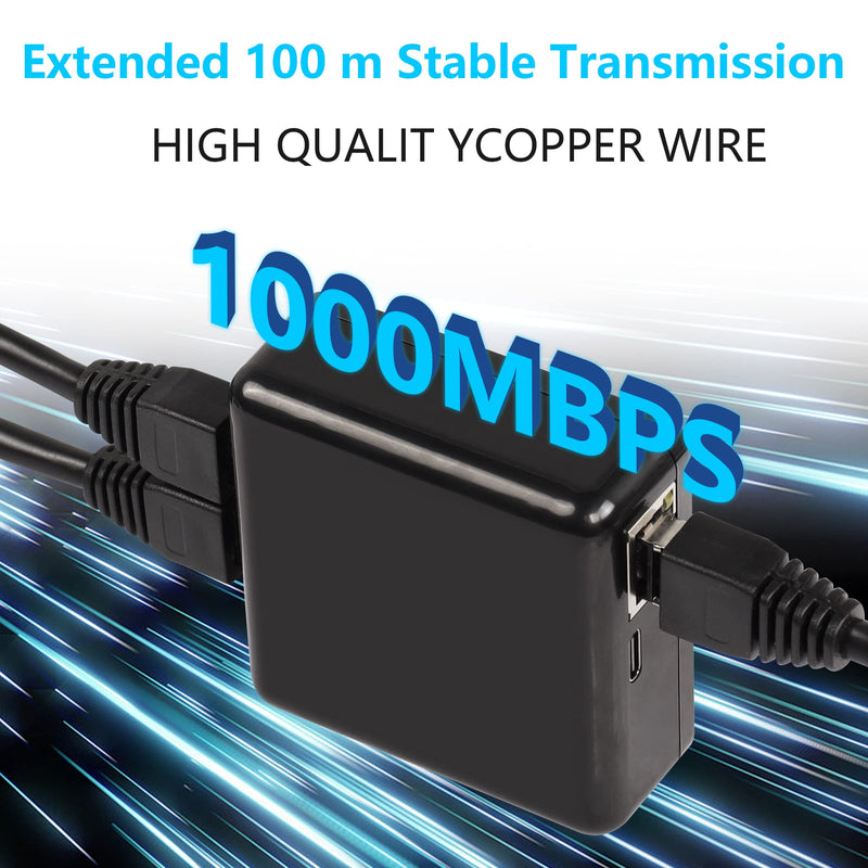 SinLoon RJ45 Network Splitter Adapter Gigabit,1000Mbps Ethernet Cable Splitter 1 to 2, RJ45 Network Extension Connector,Two Devices Share The Internet at The Same Time(Gigabit 1 to 2) Black