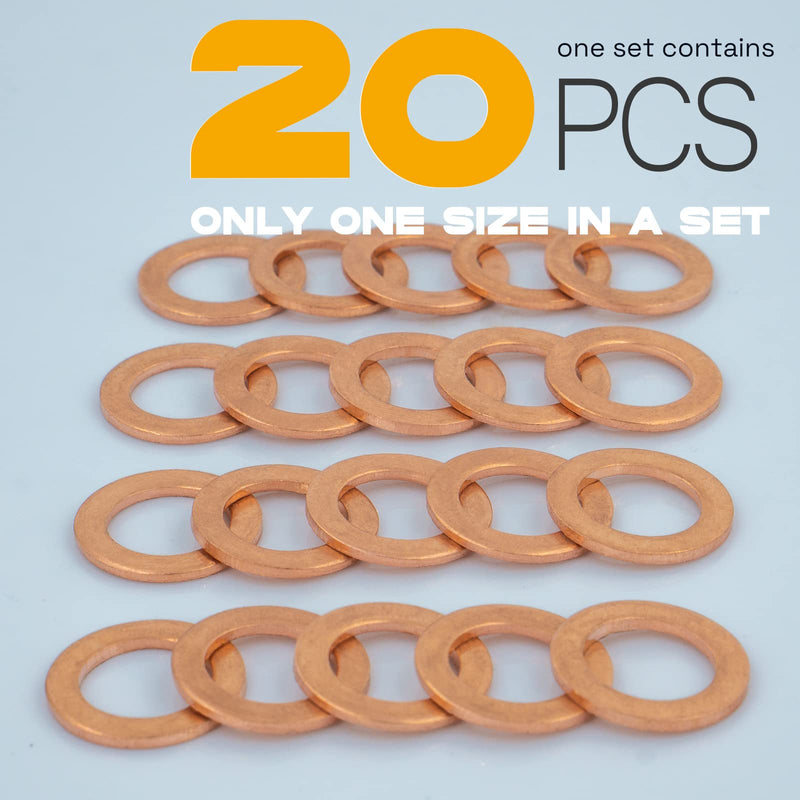 20Pcs M12 Oil Drain Plug Gasket, Copper Crush Washer, Seal Ring by KeeRoarin M12-20PCS