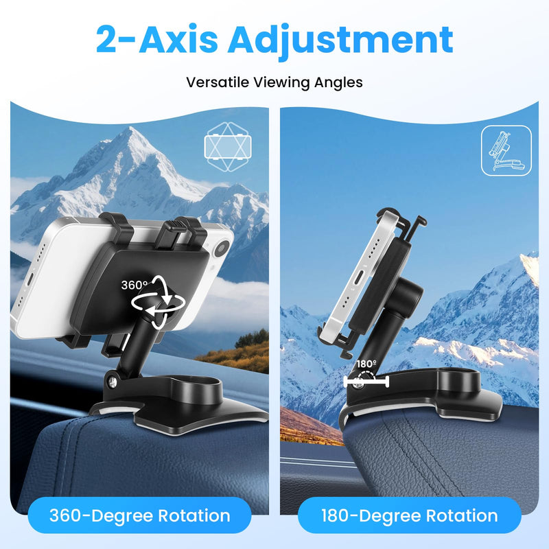 Car Phone Holder Mount Dashboard Rearview Mirror Sun Visor 360 Degree Rotation Multifunctional Adjustable Spring Clip Car Universal Phone Mount for 4-7 inch Cellphone