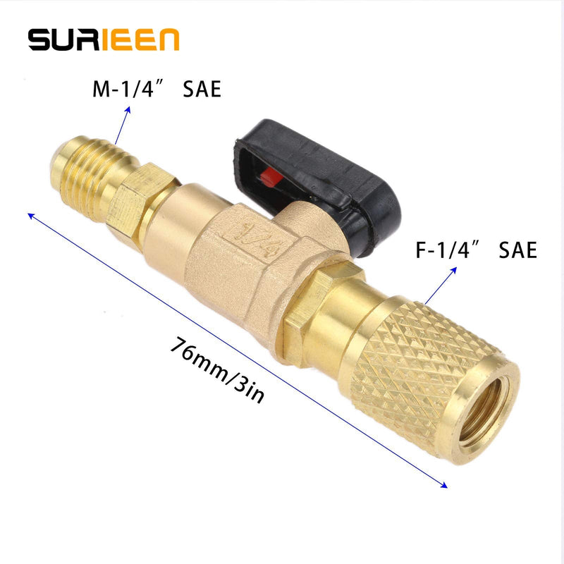 Air Conditioning Refrigerant Ball Valve 1/4’’ SAE, R134a A/C HVAC Ball Valves, Low Loss Fittings HVAC for R134A R410A R12 R22 R502 Charging Hoses Air Conditioning Refrigerant Tools