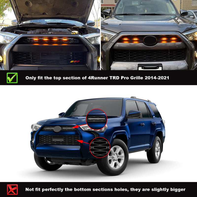 SEVEN SPARTA 4 PCS Grill Led Lights Compatible with Toyota 4Runner 2014-2024 TRD Pro Grille and 2014-2019 SR5, Premium, Limited, TRD Off-Road, Fuse and Instruction Included (Amber) Amber Shell with Amber Lights