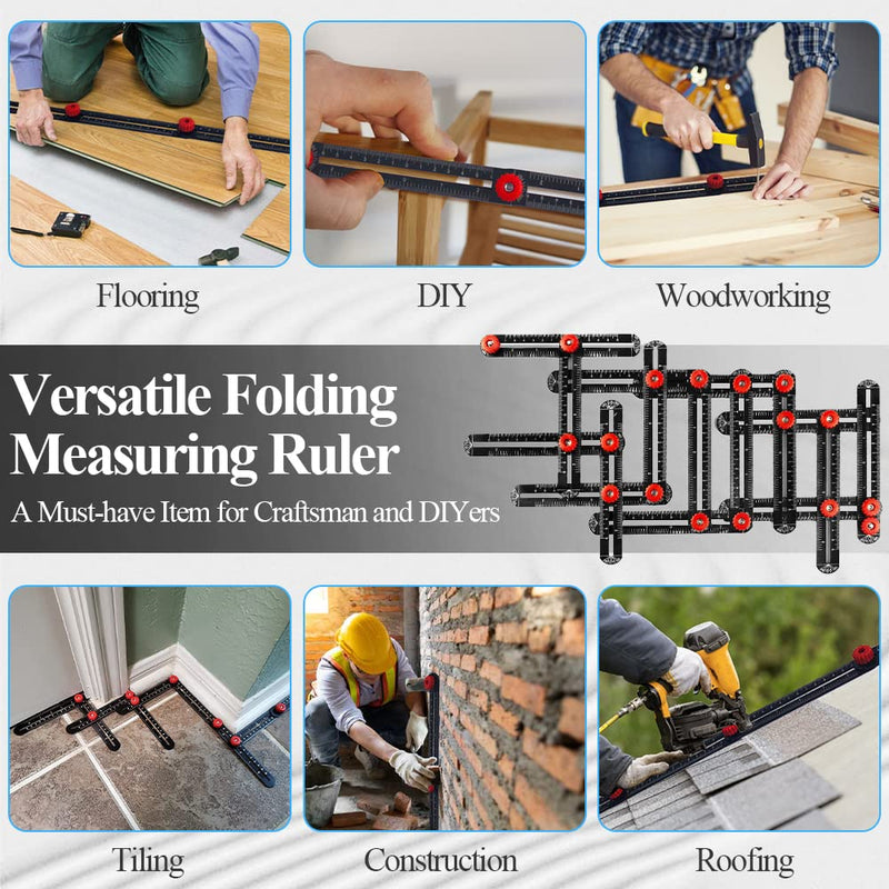 16-Sided Multi Angle Measuring Ruler, Angle Finder with Opening Locator | Heavy-duty aluminum alloy design for precise marking and layout on tile, flooring, roofing and carpentry projects