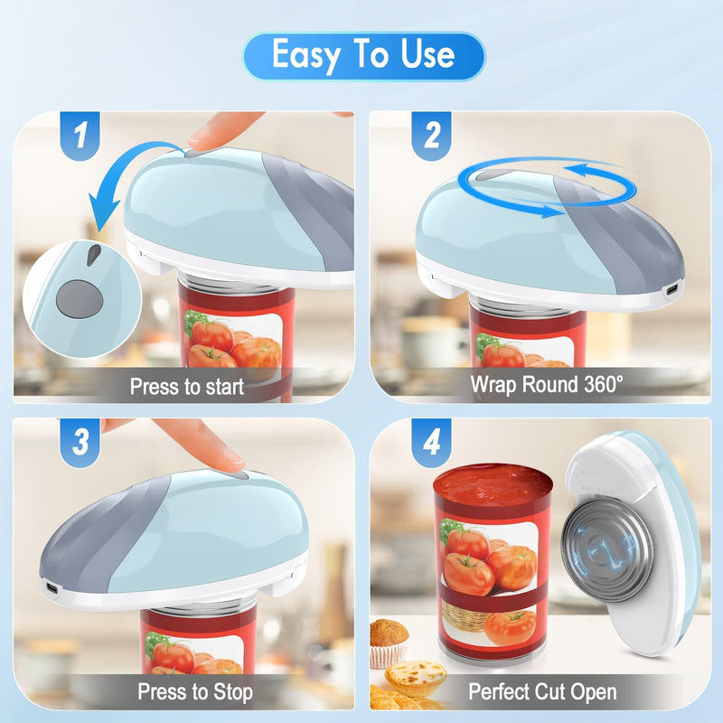 HuiJuKeJi Electric Can Opener, Rechargeable Automatic Can Opener for Seniors with Arthritis, One-Touch Hands-Free Can Opener for Almost Can Sizes, Smooth Edge & Food-Safe Kitchen Gadgets-Blue Blue