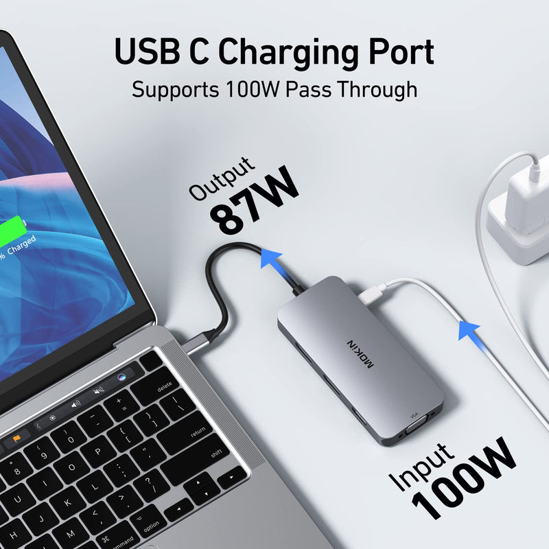 USB C Docking Station Dual DisplayPort, 8 in 1 USB Hub with 2 DP, HDMI, VGA, USB C 2.0, A 2.0, PD Charging Port, Multi Monitor Adapter for Dell/HP/Lenovo Laptops 8-in-1