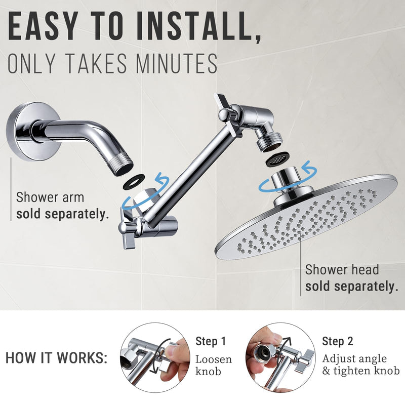 G-Promise 5.8 Inch All Metal Shower Head Extension Arm, Adjustable Extender with Locking Screw for Rise or Lower Rainfall and Fixed Shower Head, Universal G1/2 Connector Replacement Part (Chrome) Chrome