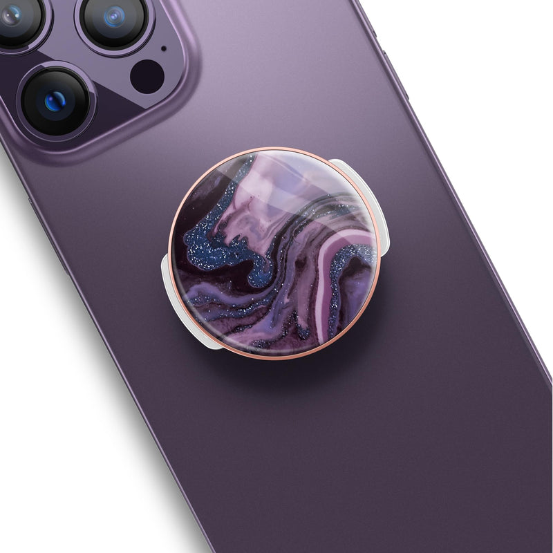 GVIEWIN Marble Glitter Phone Grip with Foldable Kickstand, Soft Plastic Cell Phone Grip Stand Holder for iPhone 15 Pro Max/15 Plus/14/13/12 & Galaxy S24/S23 Ultra and Other Phones(Quicksand/Purple) Quicksand/Purple