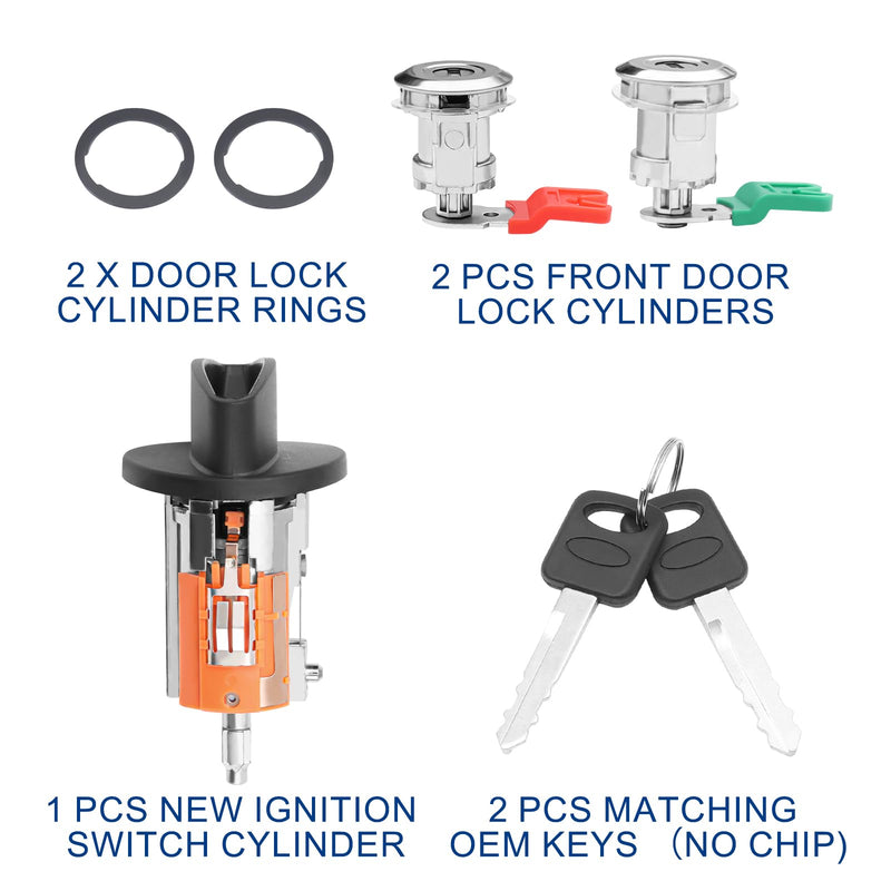Ignition Switch Door Lock Cylinder Kit for Ford, Ignition Switch Lock Cylinders Keys fit 97-08 Ford E150 E250 E350 Ranger Ignition Locks Cylinder, 96-07 Explorer Aerostar, Replace LC6177 DL5886 597638 Ignition & 2 Door Locks