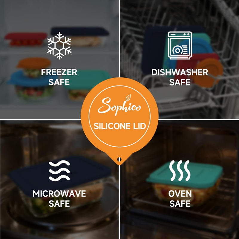 Sophico 7-Pack Silicone Lids for Pyrex Freshlock and SNAPWARE Glass Bowls - Airtight, Leakproof, Freezer/Dishwasher/Microwave Safe Replacement Rectangle Covers（Glass bowls not included） Mix-7Pack