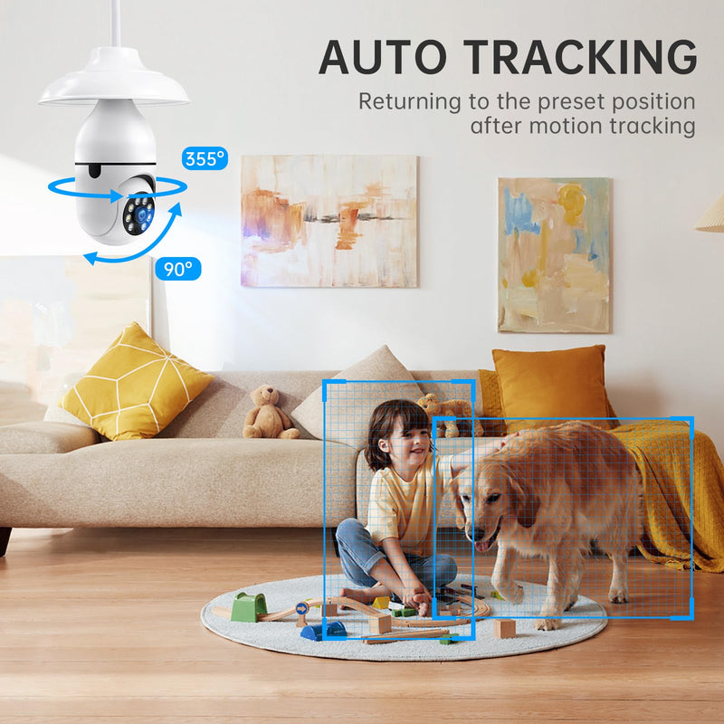 Light Bulb Security Camera 2 Packs, 5G&2.4GHz 2K Security Cameras Wireless Outdoor 360° PTZ Cameras for Home Security with Color Night Vision, 2 Way Talk, AI Human Detection, Screw in Light Socket White 2pack