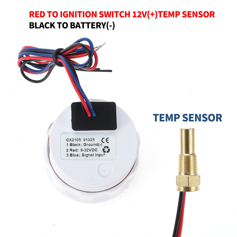 1.02" Universal Digital Water Temperature Gauge Kit with Black Joint Pipe Radiator Sensor Adaptor 100-300F - DC 12V Automotive LED Display 26mm