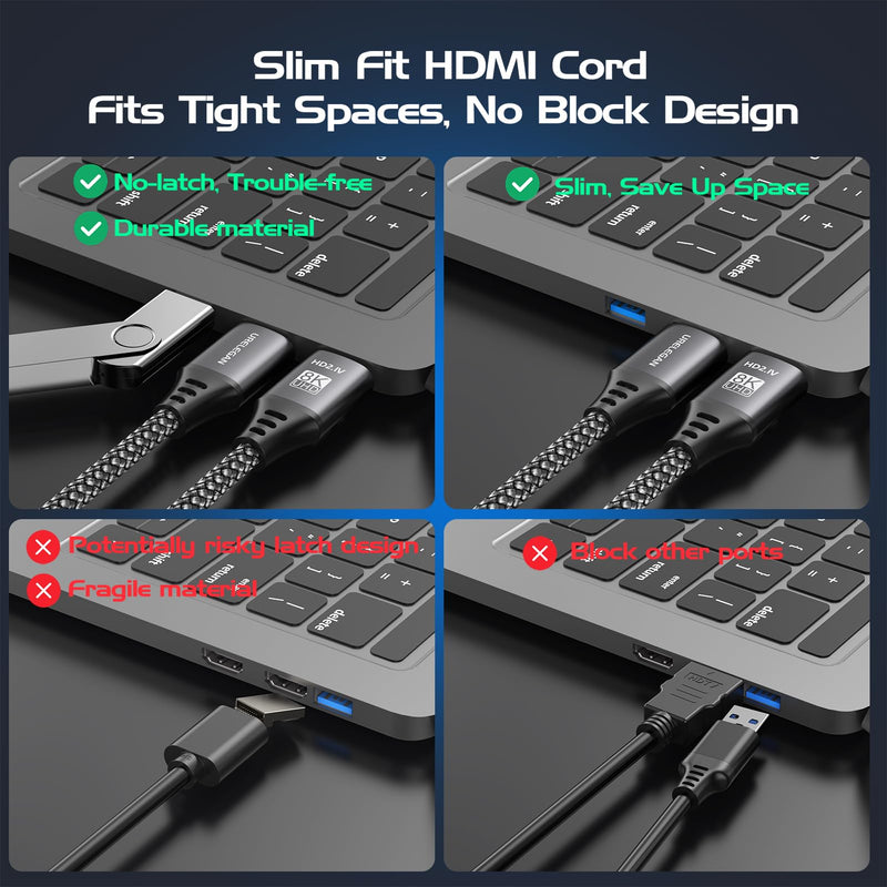 3 FT HDMI Cable 10-Pack, High Speed HDMI Cord 48Gbps, Shielded 8K HDMI Cord Multipack 4K@120Hz/144Hz, 8K@60Hz, eARC, HDCP2.3/2.2, HDR10+ for Computer,TV, Monitor, Switch, KVM, Soundbar 3FT Grey