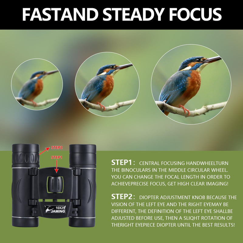 M.A.K 10x25 Compact Binoculars HD Lens Lightweight Mini Pocket Telescopes | FMC Fully Multi-Coated Lens for Bird Watching, Concerts, Travel, Hiking, Sports Games, Outdoor Adventures