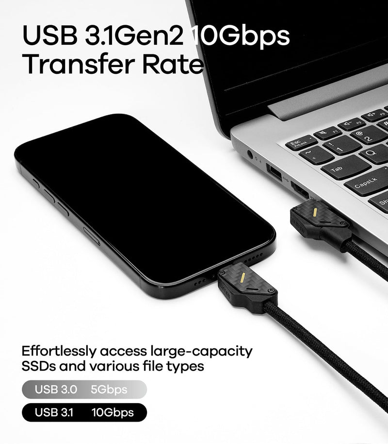 Aulumu M07 240W USB-C to USB-C Carbon Fiber Cable | USB 3.1 Gen2 10Gbps | 4K@60Hz Video Output Fast Charging | For iPhone 17/16/15 Pro Max, NVMe SSD, Galaxy S25/S24/S23 Ultra, MacBook Pro -Black 6.6FT Black - Carbon Fiber