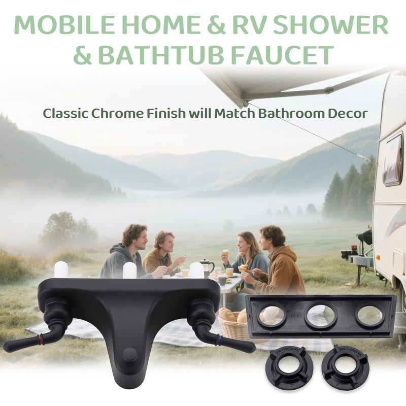 Tub/Shower Faucet 8" with Diverter for RV/Mobile Travel Home, Economical Two Handle Classic Shower Faucet Center-Set (Black) Black