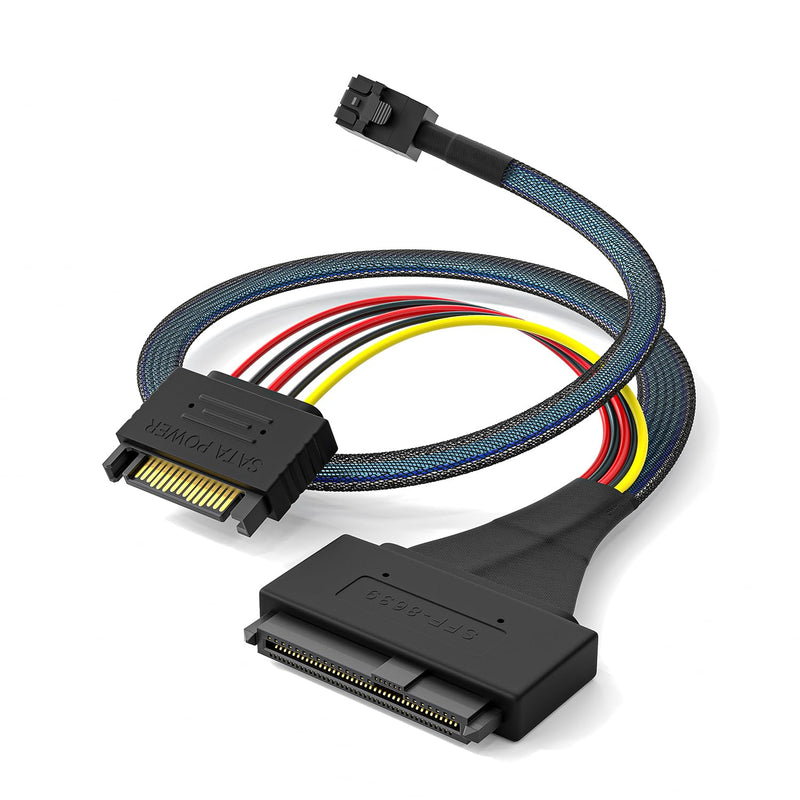 Internal 12G Mini SAS HD to U.2 / SFF-8643 to SFF-8639 Cable 0.5m with 15Pin SATA Power for U.2 SSD 1.6FT