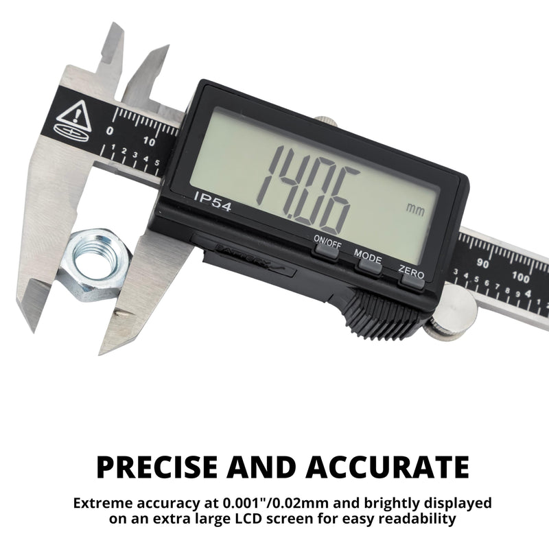 NEIKO 01401A 6-Inch Electronic Digital Caliper, Stainless Steel, Extra Large LCD Screen, Measurement Conversions for Inches, Millimeters, and Fractions 6 Inch, XL Screen